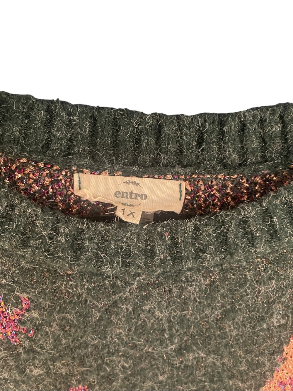 entro Fuzzy Western Sweater Country Christmas in Green, Pink Chic Soul 1x - Picture 3 of 4